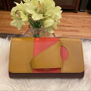 NWT Authentic PERRIN PARIS calf clutch in Tricolol